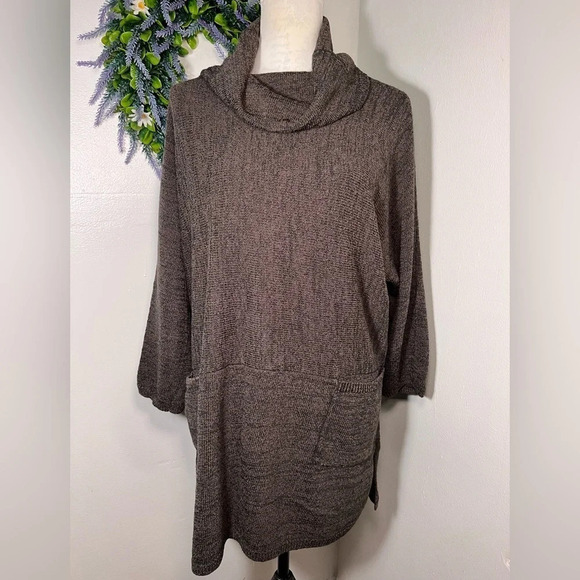 Soft Surroundings,L-XL, ribbed tunic cowl neck 3/4 sleeves,side vents sweater - Picture 1 of 7